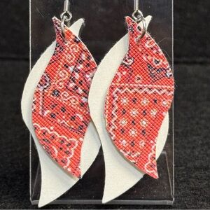 Western Orange Bandana Faux Leather Earrings